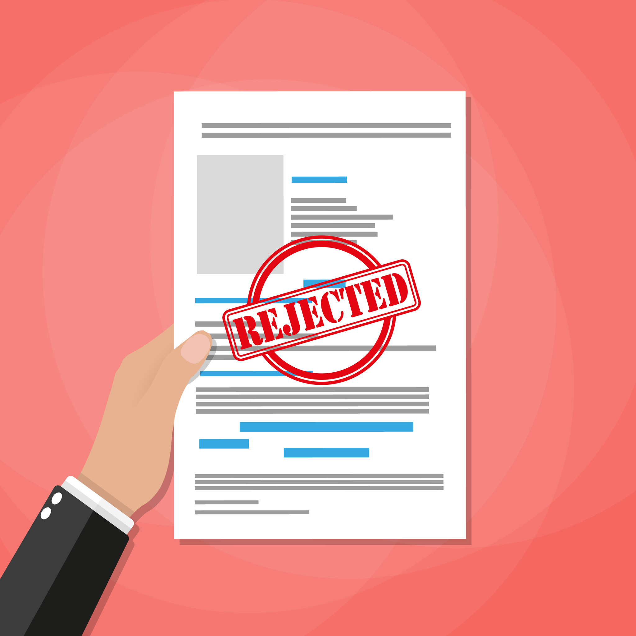 Hand Holds Rejected Paper Document Red Rejected Stamp