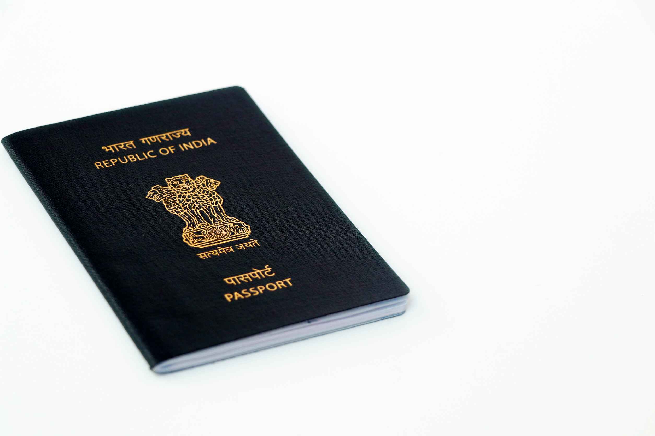 Indian Passport In Close Up With White Background