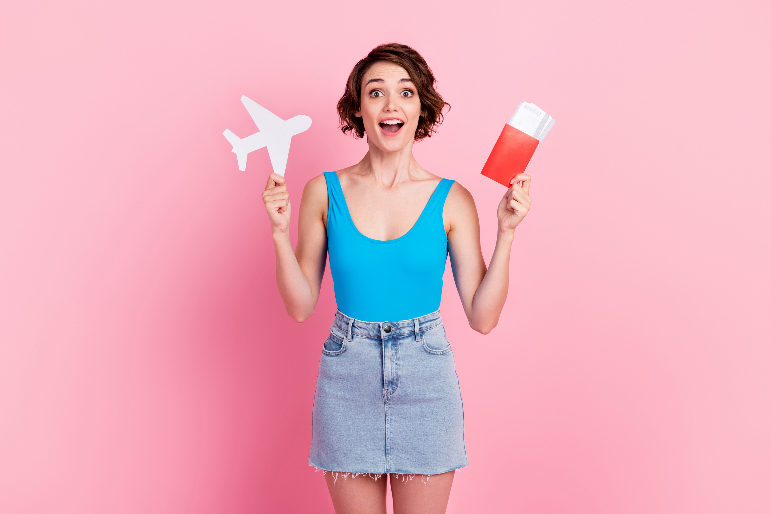 Tourist Lady Hold Paper Plane Tickets Passport